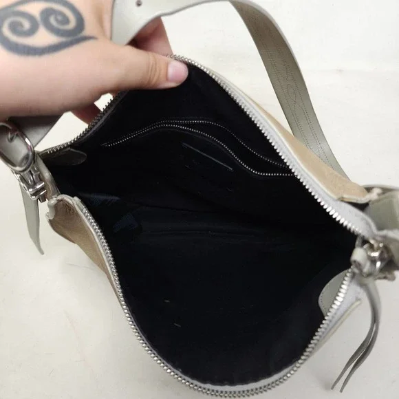 Allsaints Womens Purse Cooper Hobo Beige Nubuck Leather Western Saddle Bag - Picture 8 of 11